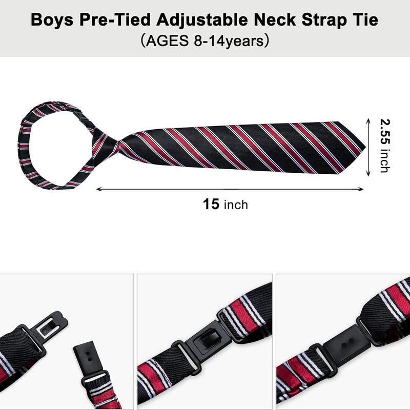 DiBanGu Boys Pre-tied Neckties and Pocket Square Set Adjustable Strap Tie for Kids Wedding Party Graduation School Uniforms - Image 3